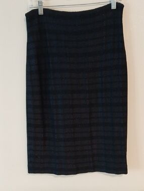 St. John Black and Navy Plaid Pencil Skirt